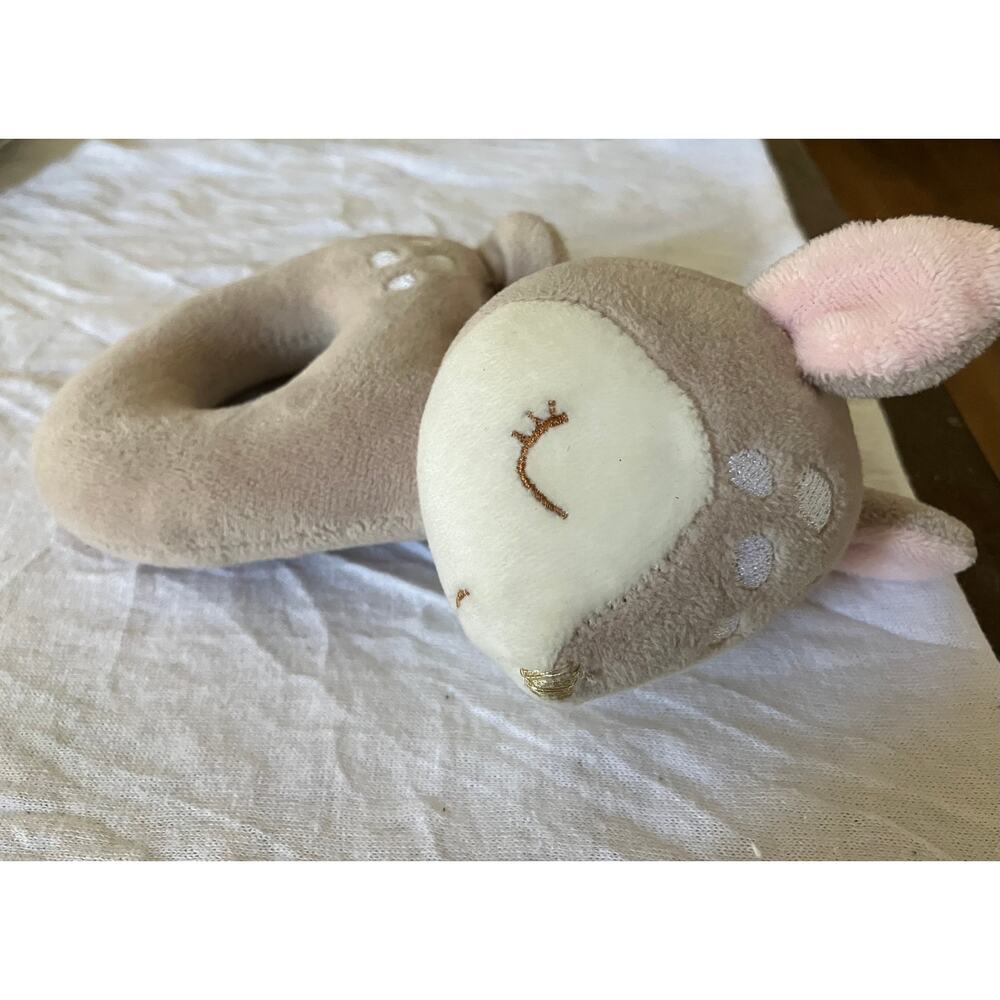 Mary Meyer Itsy Glitzy Plush sleepy Eyes Pink Ears White Dots Fawn Toy Rattle